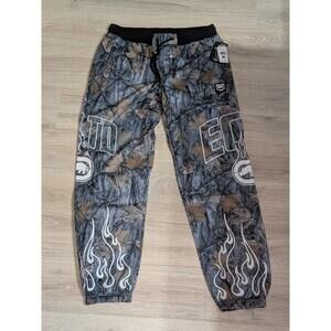 NWT Ecko Unltd Woodland Leaf Camo Graphic Drawstring Jogger Pants W/ Flames Sz M